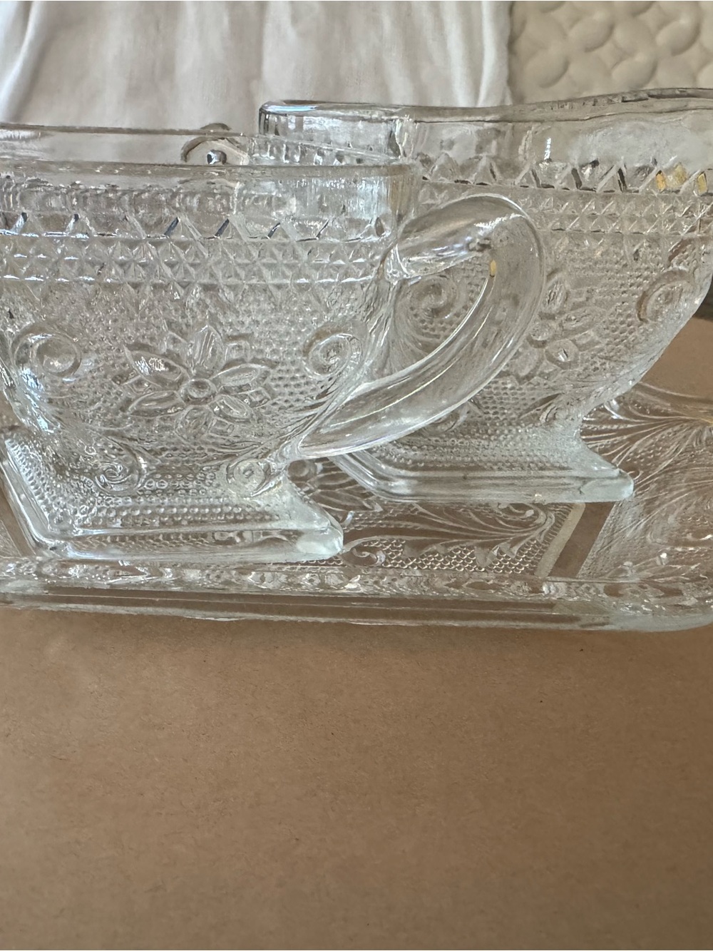 Vintage Indiana Glass Tiara
Sandwich Pattern Sugar, Creamer, and Tray